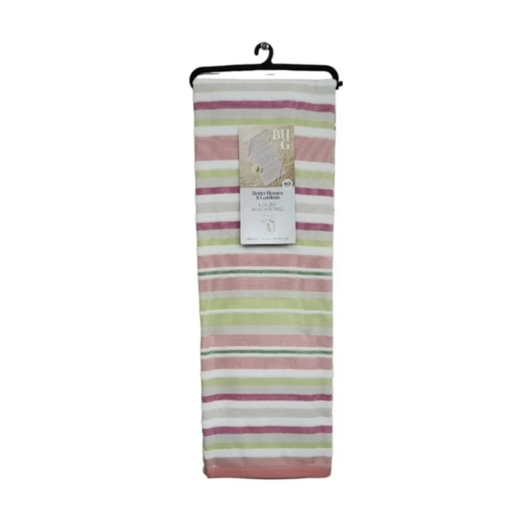 New Better Homes And Gardens Pink and Green Luxury Striped Beach Towel